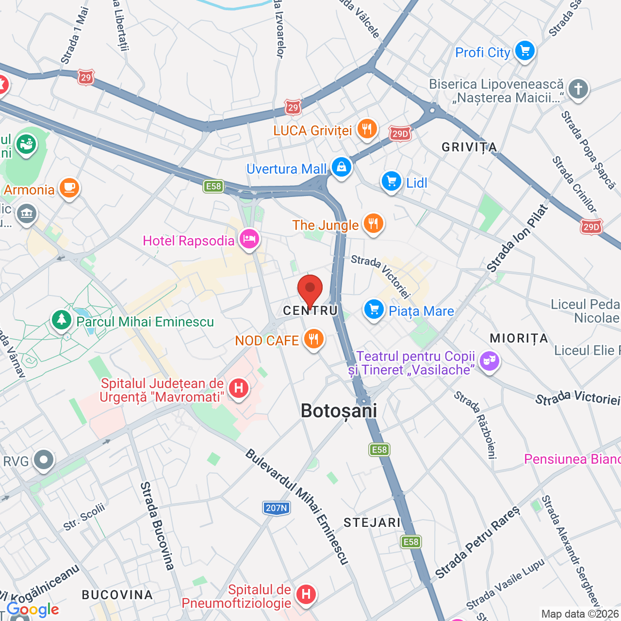 Map of Casa de Cultură a Sindicatelor „Nicolae Iorga” Botoșani