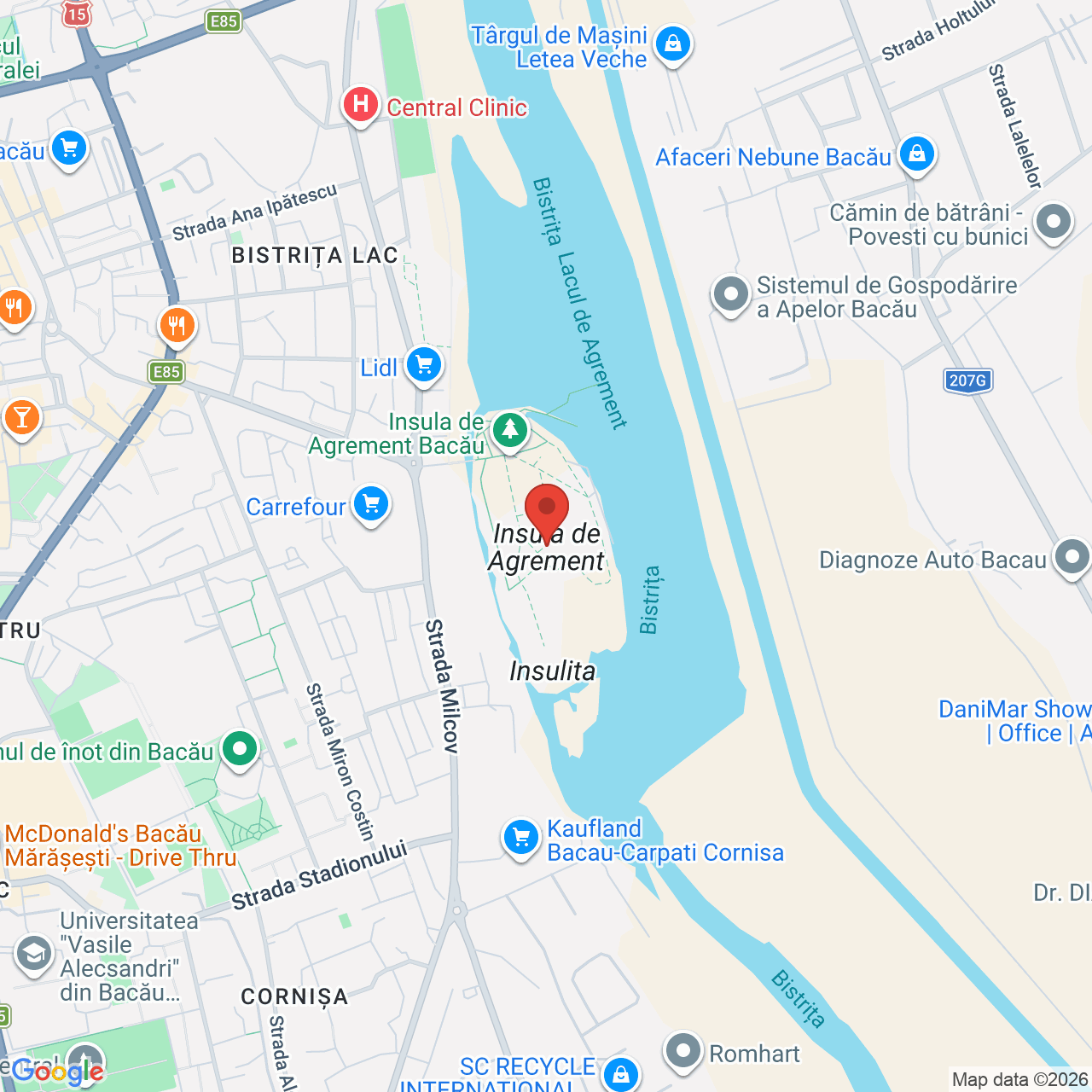 Map of Insula de Agrement Bacău